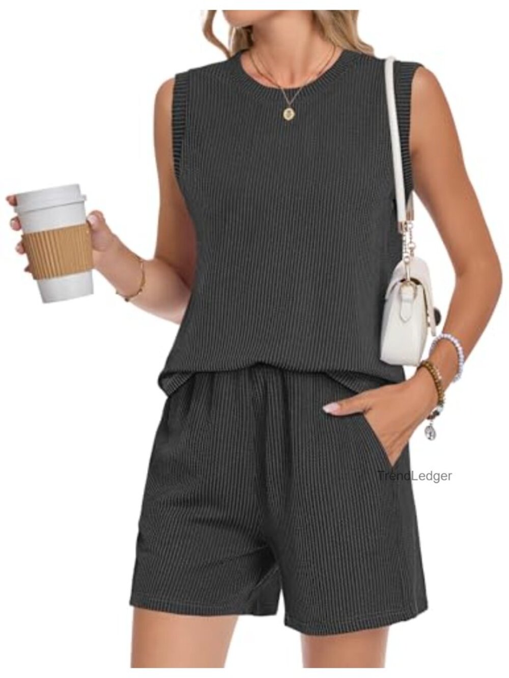 Women's Sleeveless 2 Piece Lounge Shorts Set Summer Matching Outfit